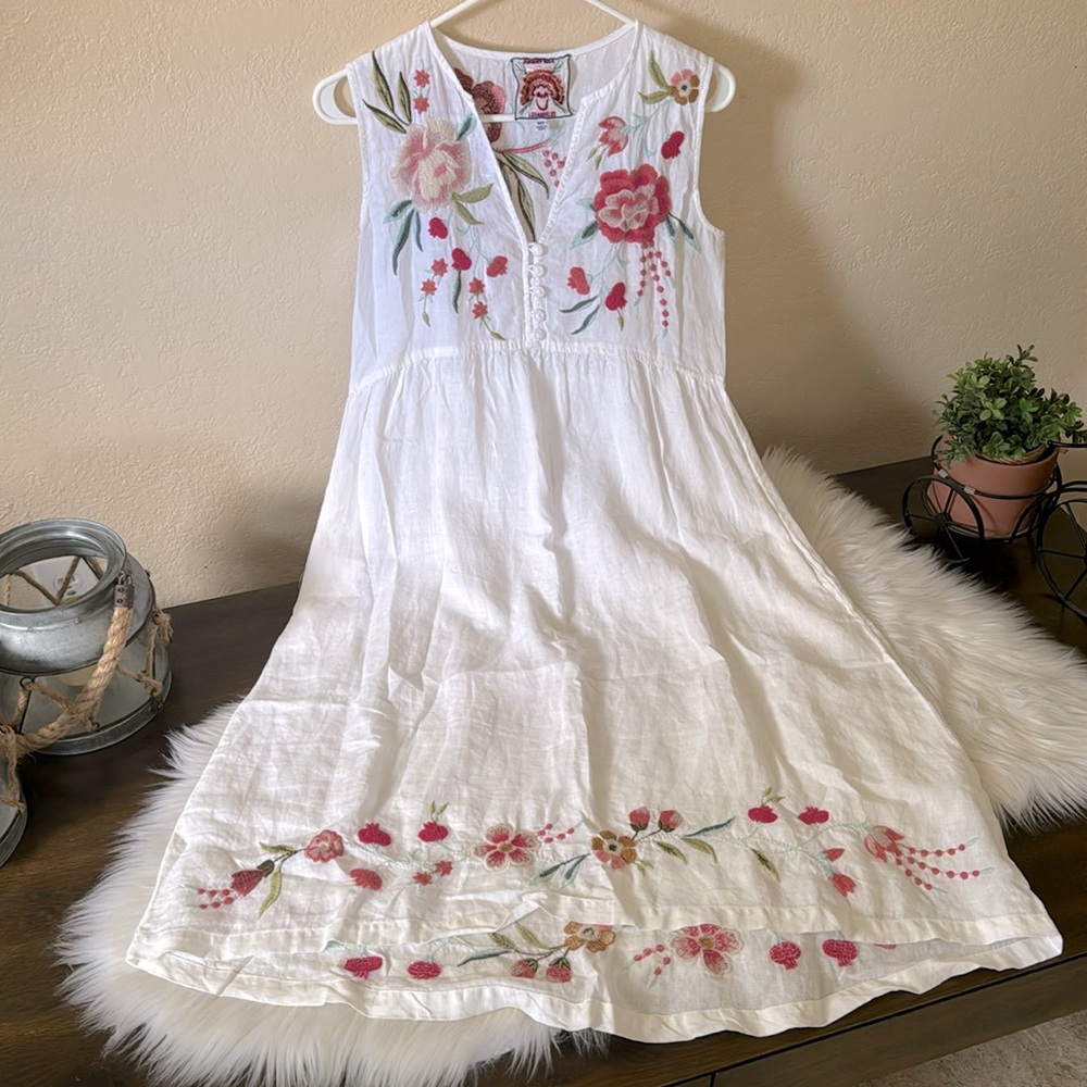 Johnny Was JWLA Joya Linen Embroidered Tank Dress Size XXS